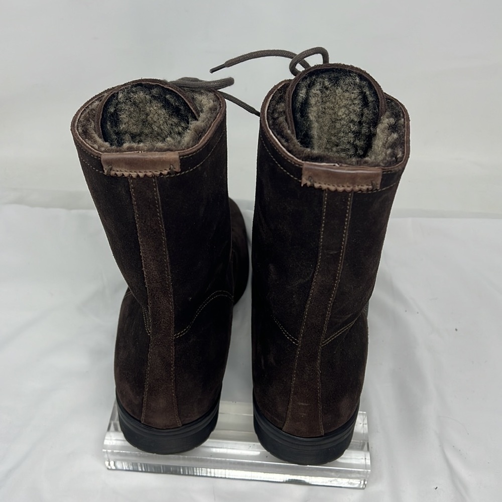 Men’s Sz 9.5 Brown Suede Full Fur Lined Lace Up Lug Boots - Picture 10 of 12